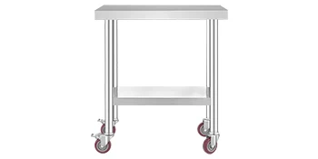 SucceBuy Stainless Steel Kitchen Prep Table With 4 Caster Wheels & Backsplash Loads Up to 100-300KG for Home Storage Rack Dining