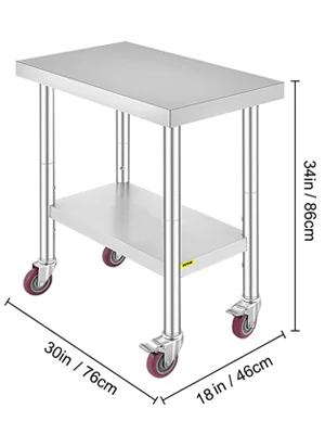 SucceBuy Stainless Steel Kitchen Prep Table With 4 Caster Wheels & Backsplash Loads Up to 100-300KG for Home Storage Rack Dining