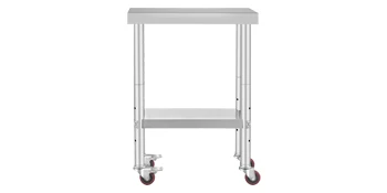 SucceBuy Stainless Steel Kitchen Prep Table With 4 Caster Wheels & Backsplash Loads Up to 100-300KG for Home Storage Rack Dining