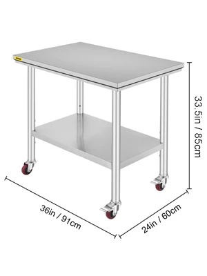 SucceBuy Stainless Steel Kitchen Prep Table With 4 Caster Wheels & Backsplash Loads Up to 100-300KG for Home Storage Rack Dining