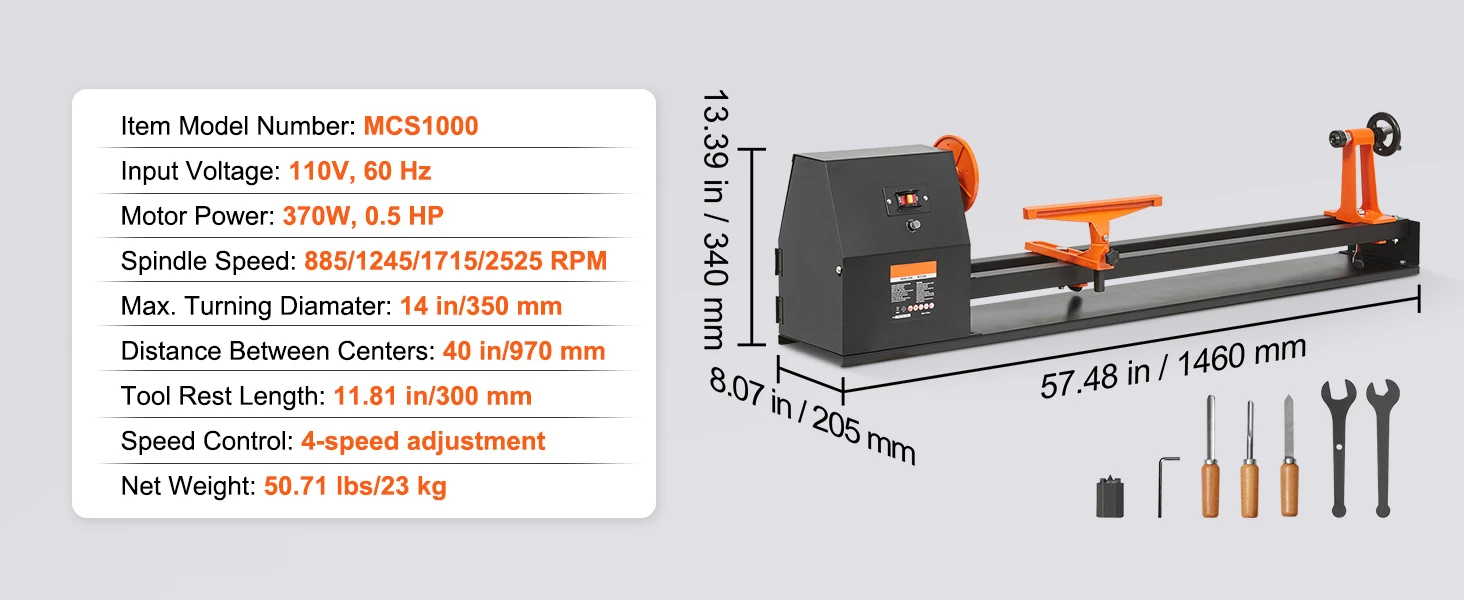 SucceBuy Benchtop Wood Lathe 10in x 18in / 14in x 40in US-120V Power Wood Turning Lathe Machine Variable Speeds for Woodworking