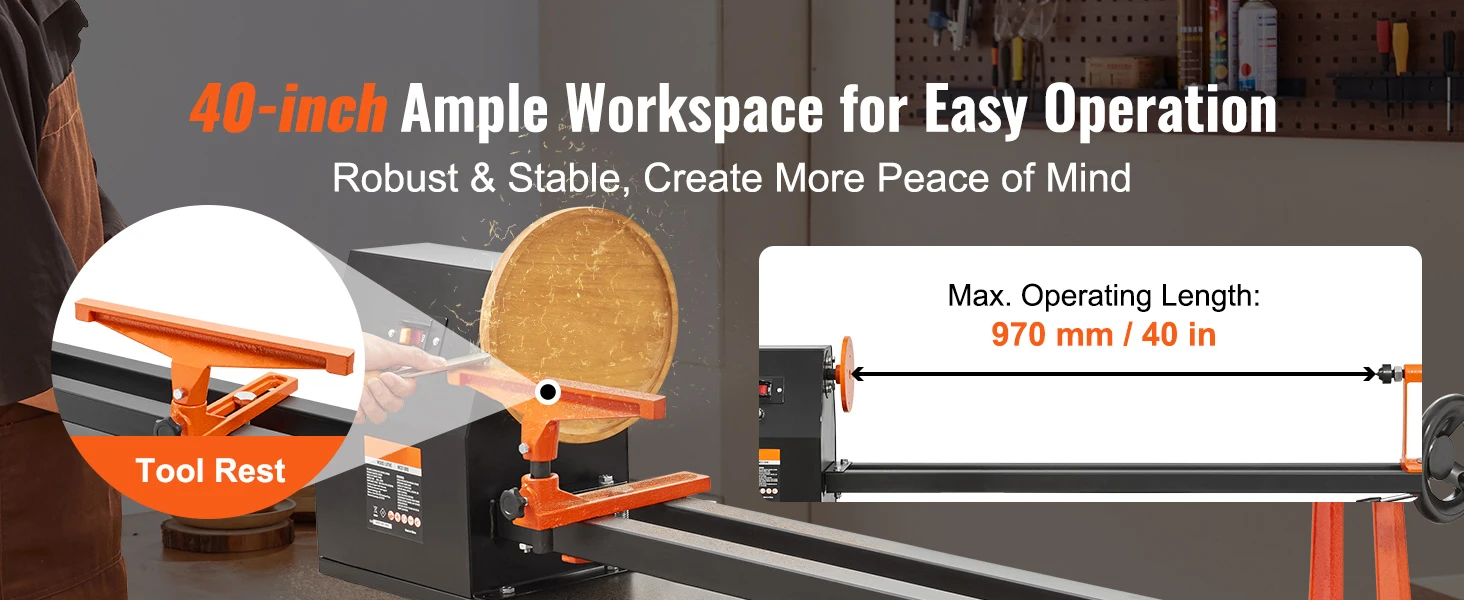 SucceBuy Benchtop Wood Lathe 10in x 18in / 14in x 40in US-120V Power Wood Turning Lathe Machine Variable Speeds for Woodworking
