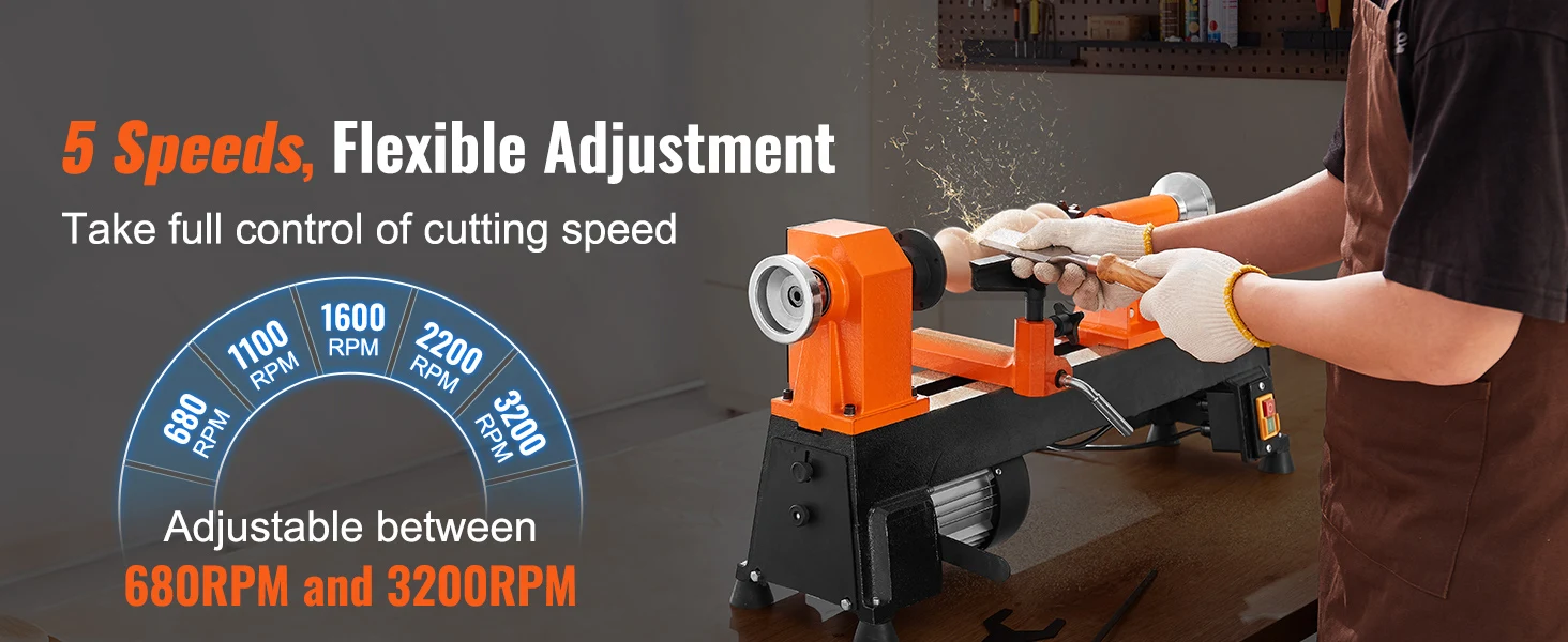 SucceBuy Benchtop Wood Lathe 10in x 18in / 14in x 40in US-120V Power Wood Turning Lathe Machine Variable Speeds for Woodworking