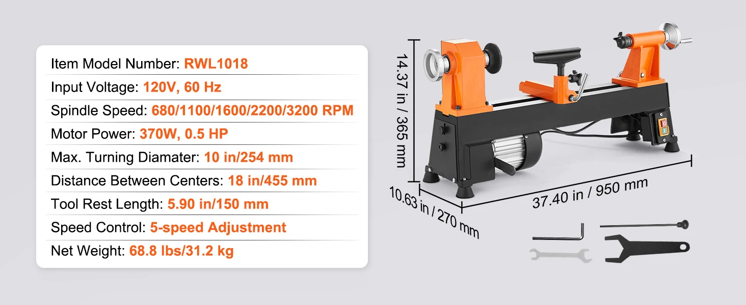 SucceBuy Benchtop Wood Lathe 10in x 18in / 14in x 40in US-120V Power Wood Turning Lathe Machine Variable Speeds for Woodworking