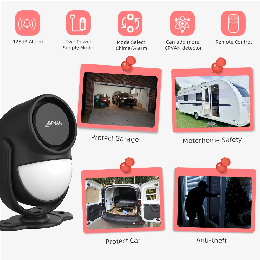 CPVAN Infrared Motion Detector for Home Burglar Alarm Sensor Security Protection Wireless 433MHz PIR Motion Sensor 125dB Sound