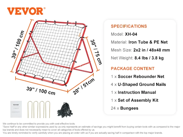 VEVOR 39X39FT Soccer Rebounder Rebound Net Portable Football Training Gifts Adjustable Angles Goal Net Aids & Equipment