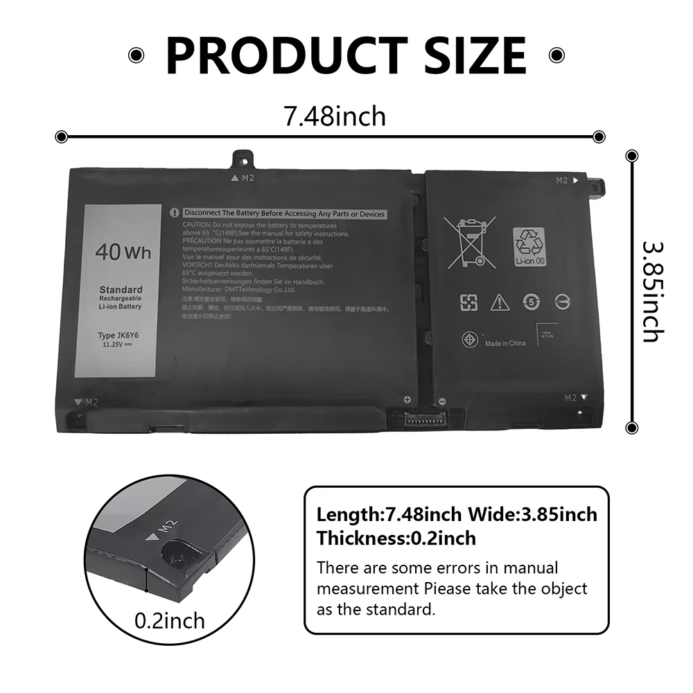 JK6Y6 Laptop Battery for Dell Latitude 3410 3510 0C5KG6 C5KG6 Vostro 14 5402 5501 5502 Inspiron 5300 5301 P129G P130G 9077G 40WH