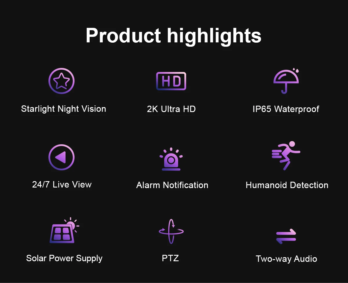 8MP 2K HD solar camera PTZ outdoor night vision security 4G SIM network camera with solar panel charging iCSee human detection