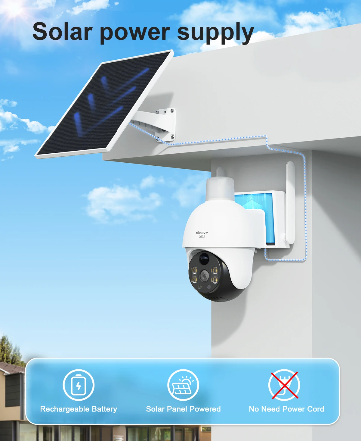 8MP 2K HD solar camera PTZ outdoor night vision security 4G SIM network camera with solar panel charging iCSee human detection