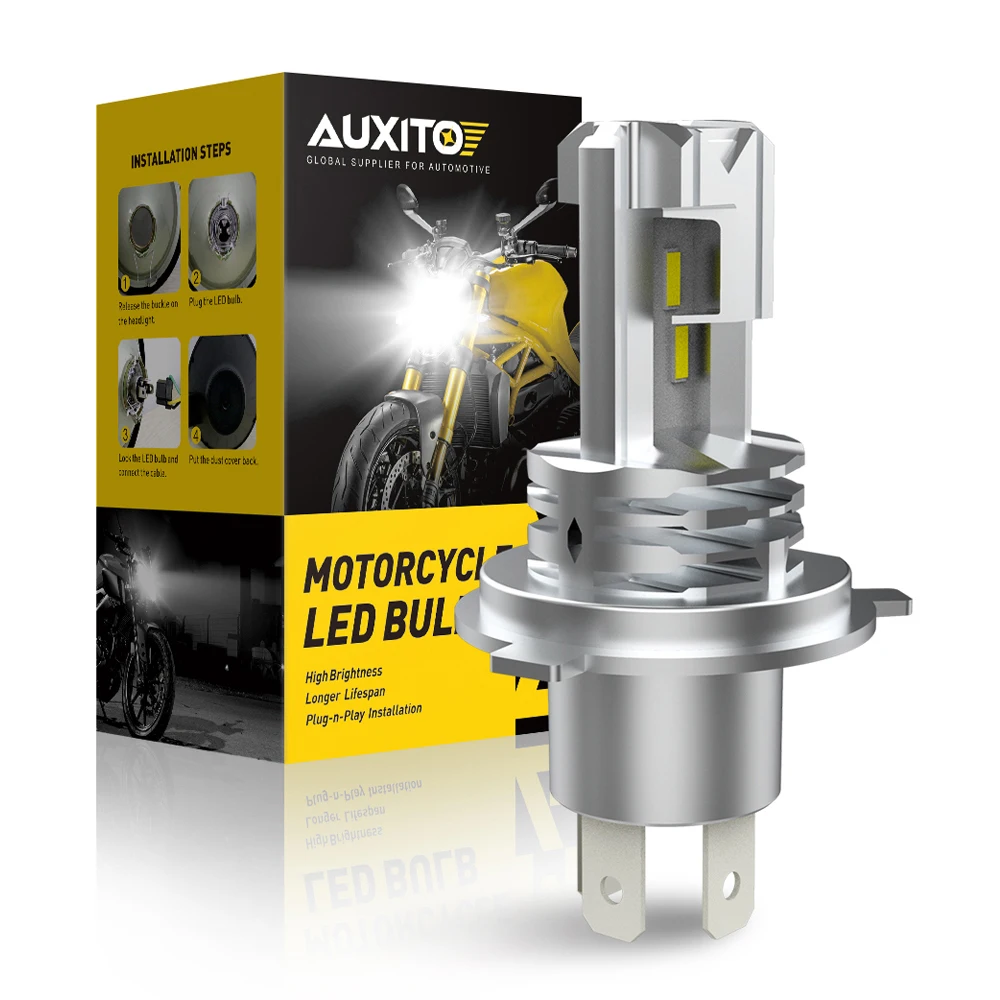 AUXITO H4 HB2 LED Motorcycle Headlamp Bulb CANBUS Lights Hi Lo Beam CSP Chip Motorbike 9003 Mini Lamp Wireless 6000K 1PC