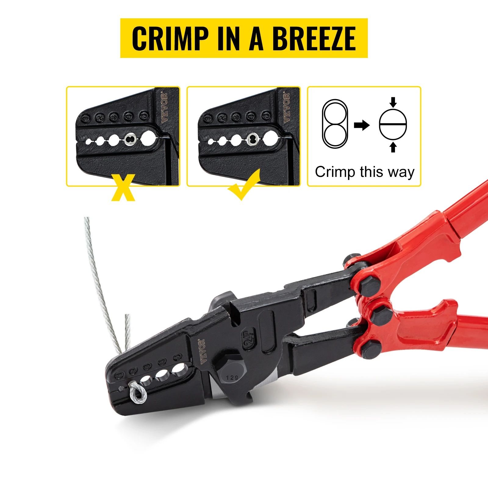 SucceBuy 24/30Inch Wire Rope Swager Crimper Tool Insulated Handle Aluminum Copper Cable Fishing Sleeves Cutter Crimping Pliers
