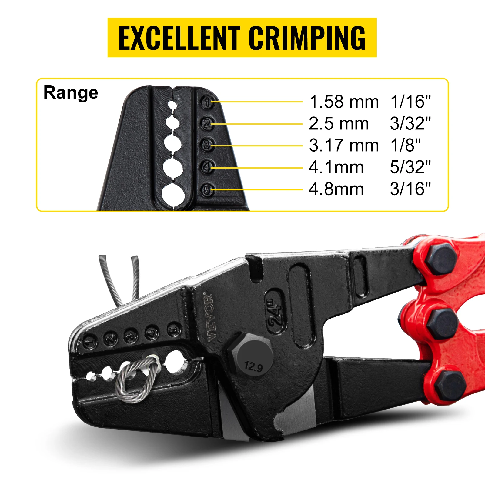 SucceBuy 24/30Inch Wire Rope Swager Crimper Tool Insulated Handle Aluminum Copper Cable Fishing Sleeves Cutter Crimping Pliers