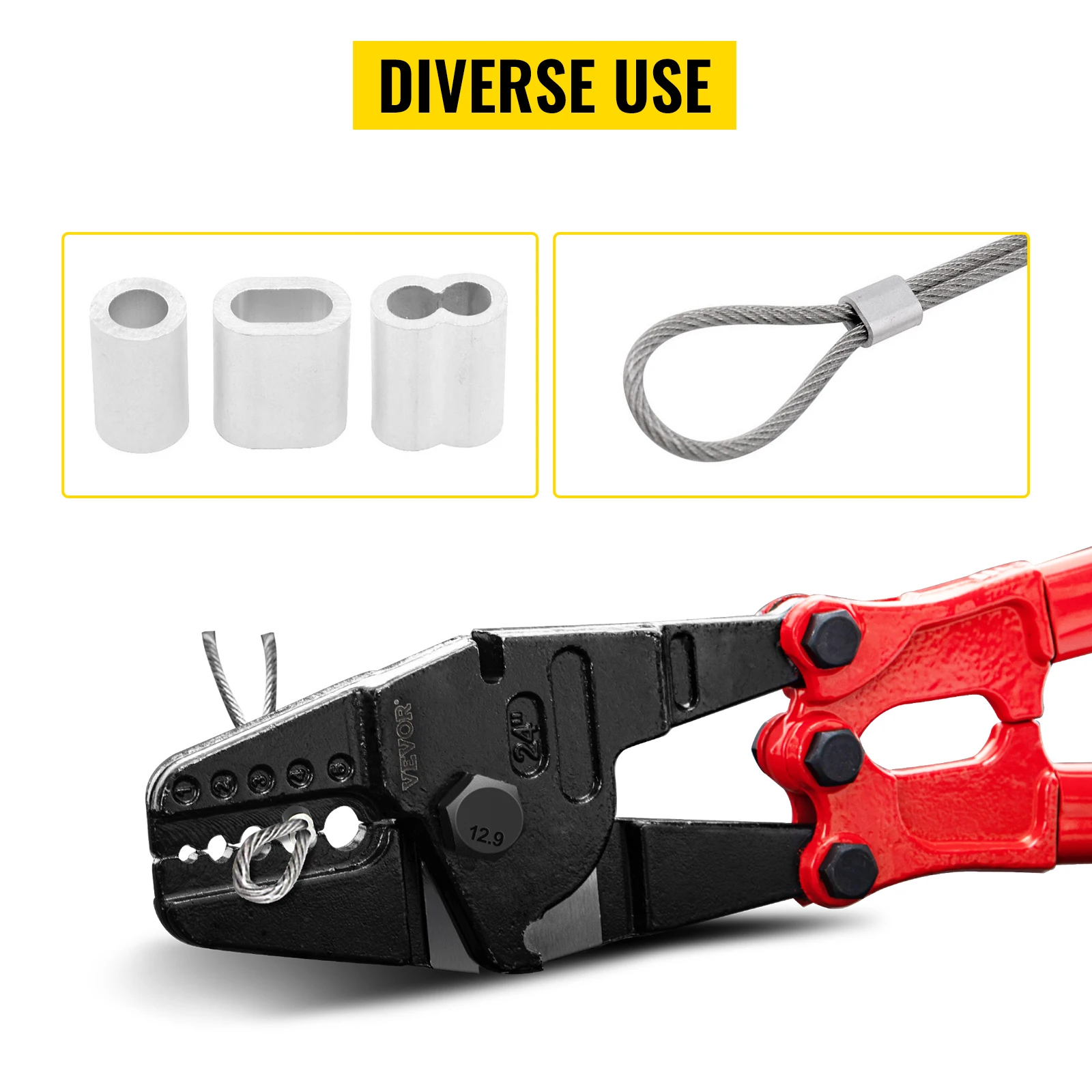 SucceBuy 24/30Inch Wire Rope Swager Crimper Tool Insulated Handle Aluminum Copper Cable Fishing Sleeves Cutter Crimping Pliers