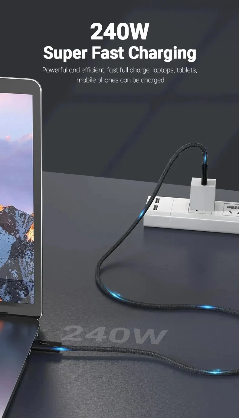 Thunder-bolt 4 USB C to Type C Cable USB4 40Gbps USB-C Data Cable PD 240W Fast Charging Type-c Charge Line For Macbook Pro iPad