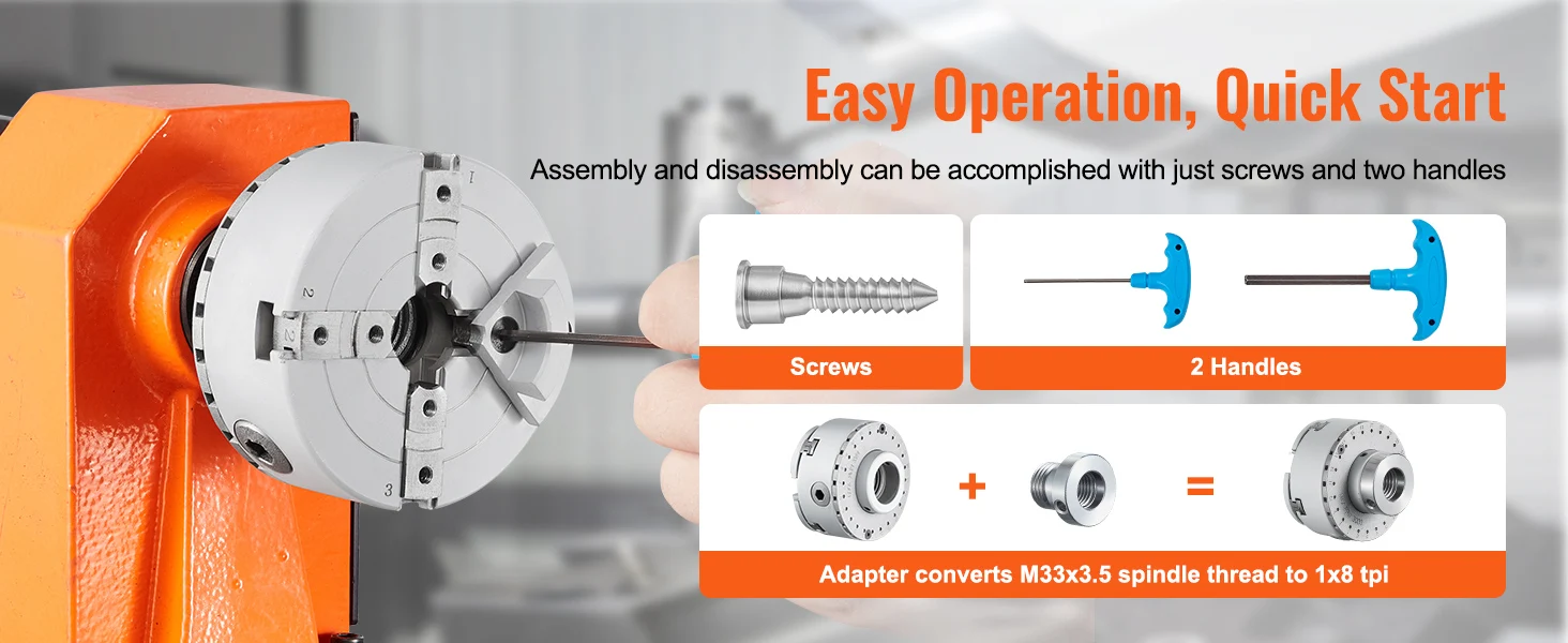 SucceBuy KP965 Metal Lathe Chuck 4-Jaw 3.75"Diameter with 5 Sets of Jaws Self-centering Tool Accessories for Precision Machining