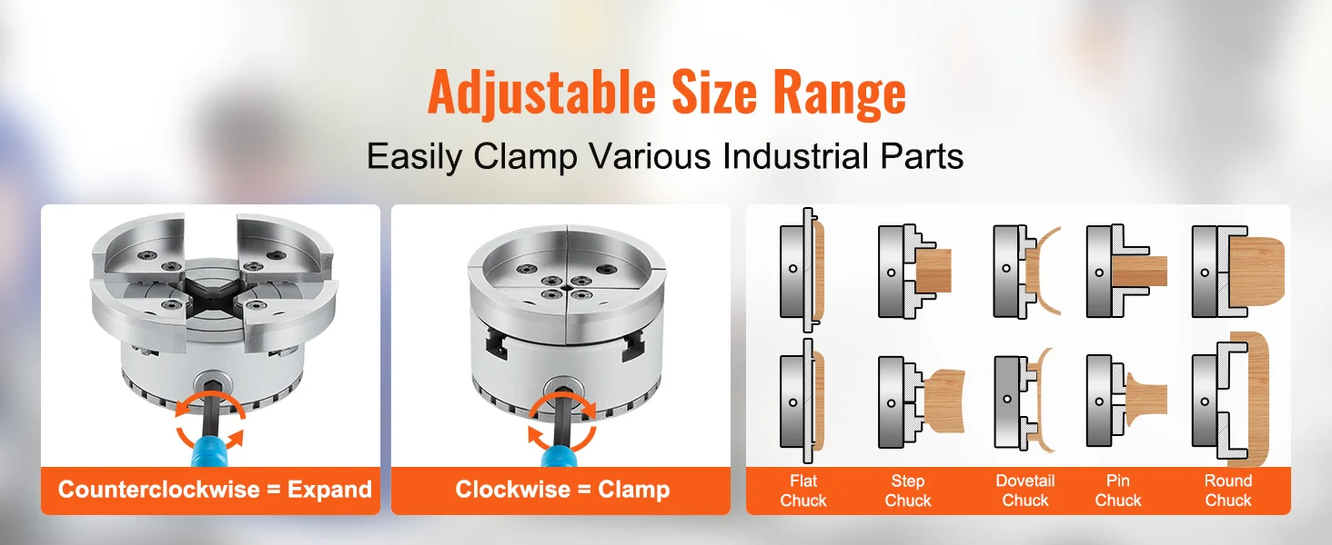 SucceBuy KP965 Metal Lathe Chuck 4-Jaw 3.75"Diameter with 5 Sets of Jaws Self-centering Tool Accessories for Precision Machining