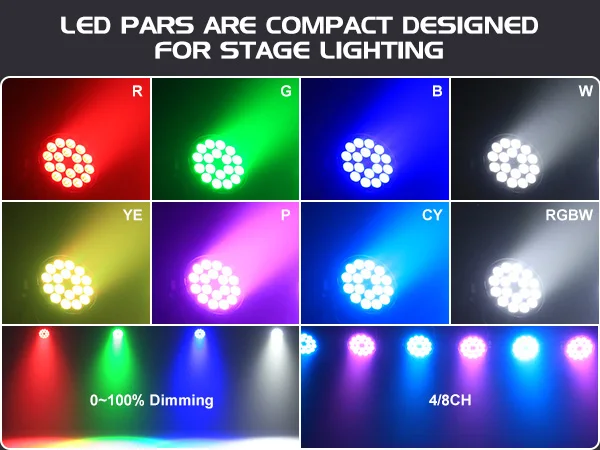 U'King 4PCS 18X8W RGBW LED Par Light DMX512 Disco Light 4IN1 LED Stage Light Effect DJ Equipment for Wedding Bar KTV Party