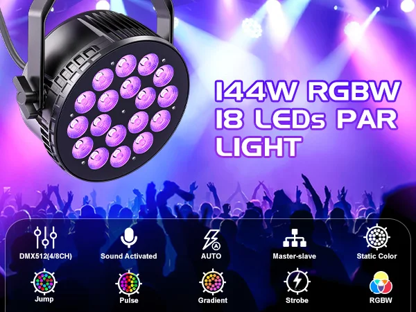 U'King 4PCS 18X8W RGBW LED Par Light DMX512 Disco Light 4IN1 LED Stage Light Effect DJ Equipment for Wedding Bar KTV Party
