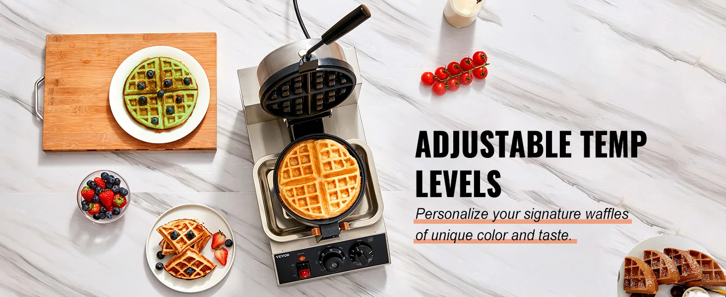 SucceBuy Electric Waffle Maker Stainless Steel Round Waffle Iron Non-Stick Waffle Baker Machine Teflon-Coated Baking Pans