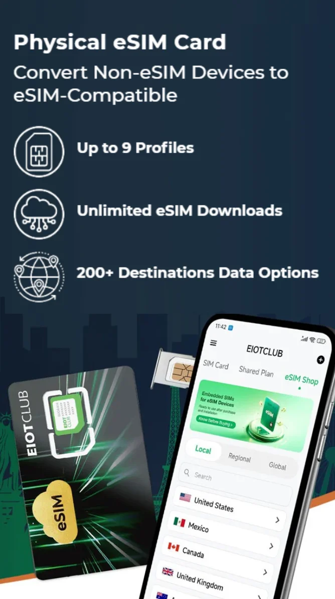 EIOTCLUB ESIM Card for Android & iOS, Unlimited ESIM Downloads, The Second Mobile Phone Card, Perfect for Travel and Business