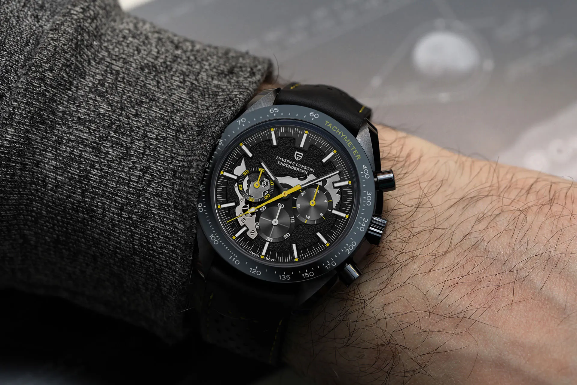 PAGANI DESIGN 2025 New Moon Dark Men's Watches Luxury Quartz Watch Men Skeleton Sport Chronograph AR Sapphire glass Wrist Watch