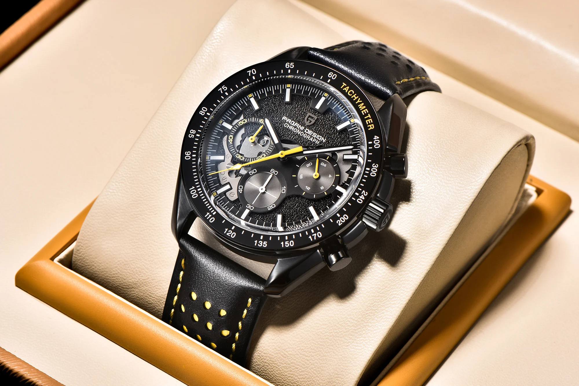 PAGANI DESIGN 2025 New Moon Dark Men's Watches Luxury Quartz Watch Men Skeleton Sport Chronograph AR Sapphire glass Wrist Watch