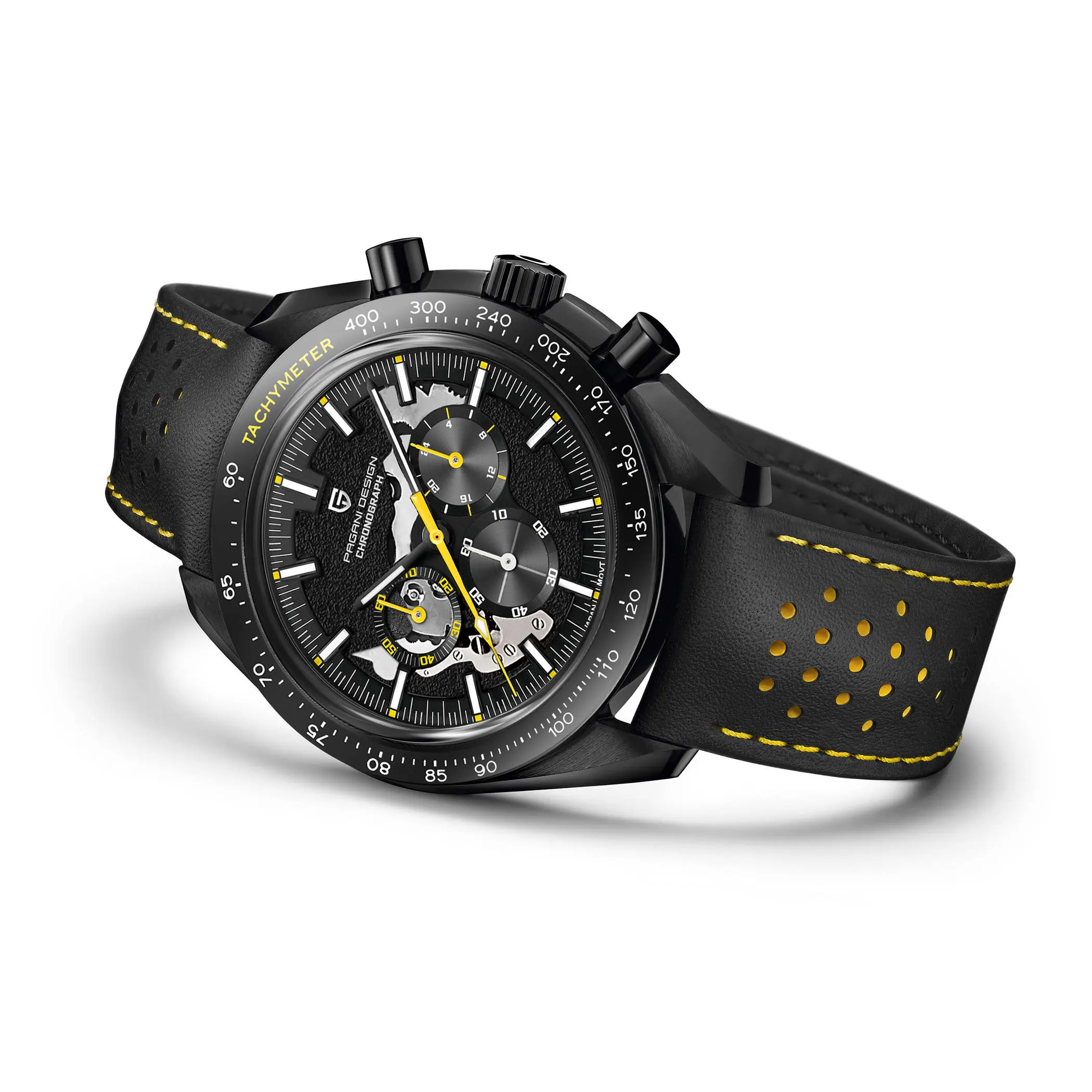 PAGANI DESIGN 2025 New Moon Dark Men's Watches Luxury Quartz Watch Men Skeleton Sport Chronograph AR Sapphire glass Wrist Watch
