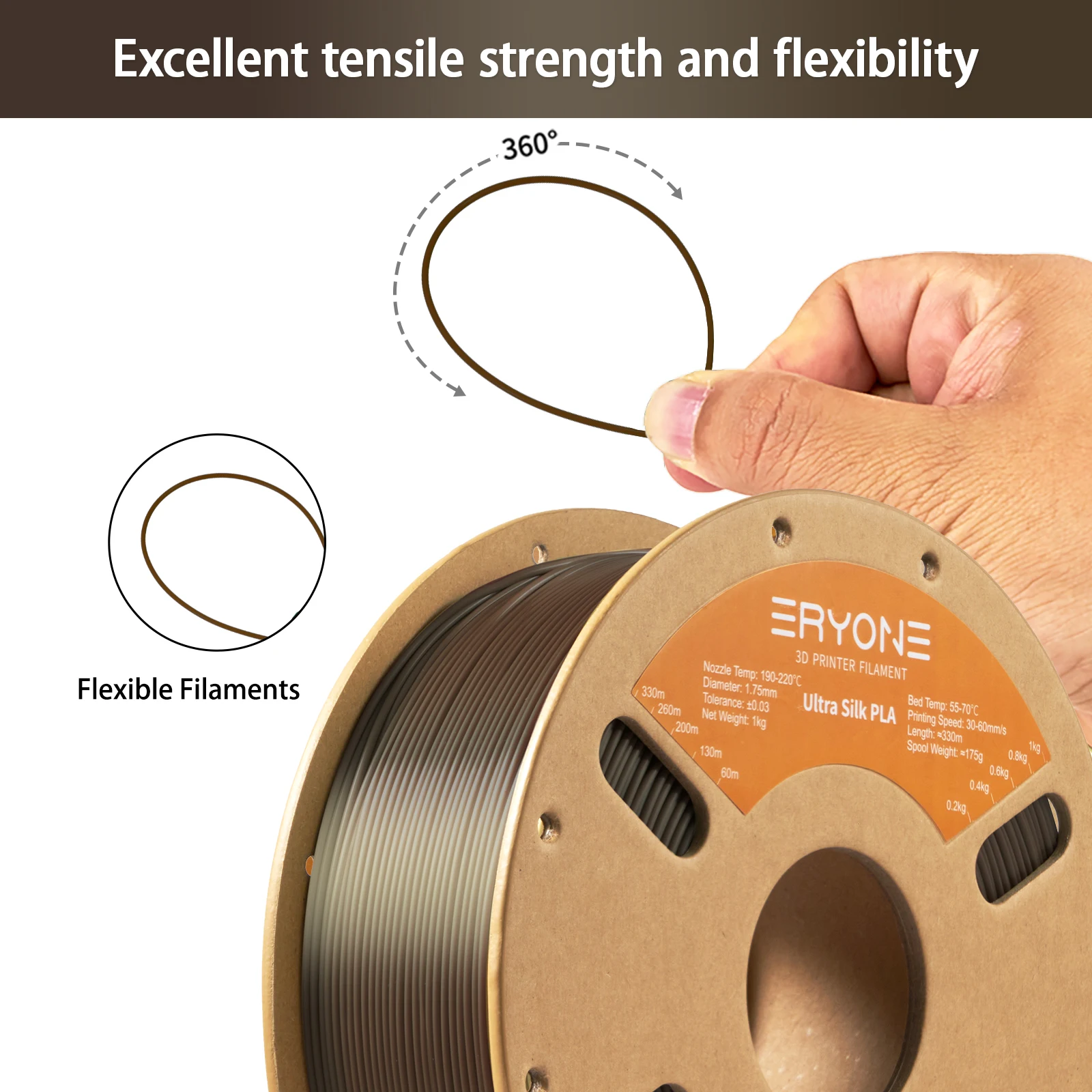 Eryone Promotion Ultra SILK PLA Filament 3D Printing New Arrival 1.75mm 1Kg For 3D Printer High Quality Fast delivery