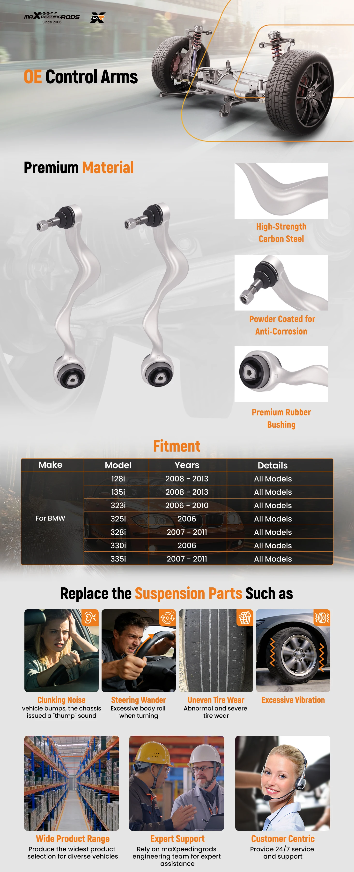 6-Piece Track Control Arm Kit for BMW 3 Series E90 E91 E92 E93 Front Suspension Wishbone Control Arms Set Brand New