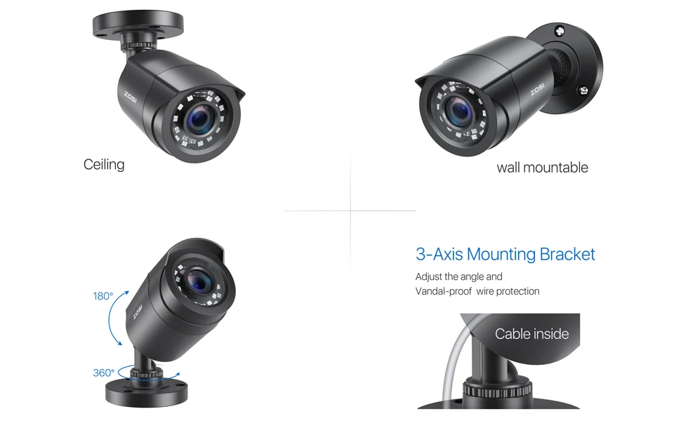ZOSI 1080P 4 Pack HD TVI Security Cameras Outdoor Indoor Weatherproof Bullet Surveillance Camera for Analog CCTV DVR System