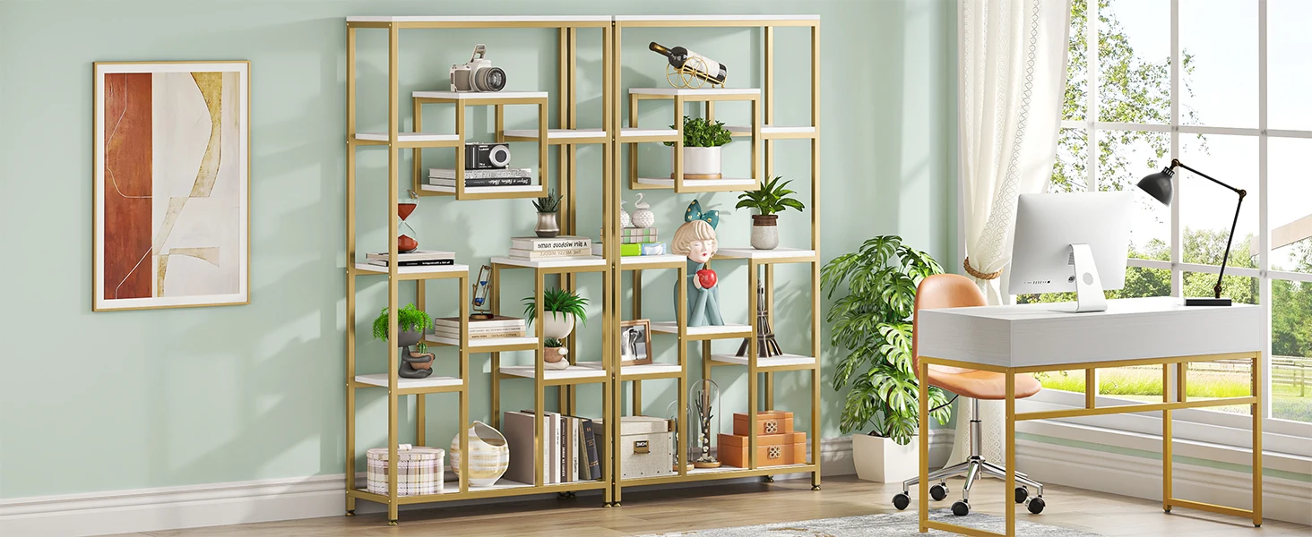 Tribesigns Bookcases and Bookshelves, 71” Tall Bookshelf with Metal Frame, Freestanding Geometric Bookcase