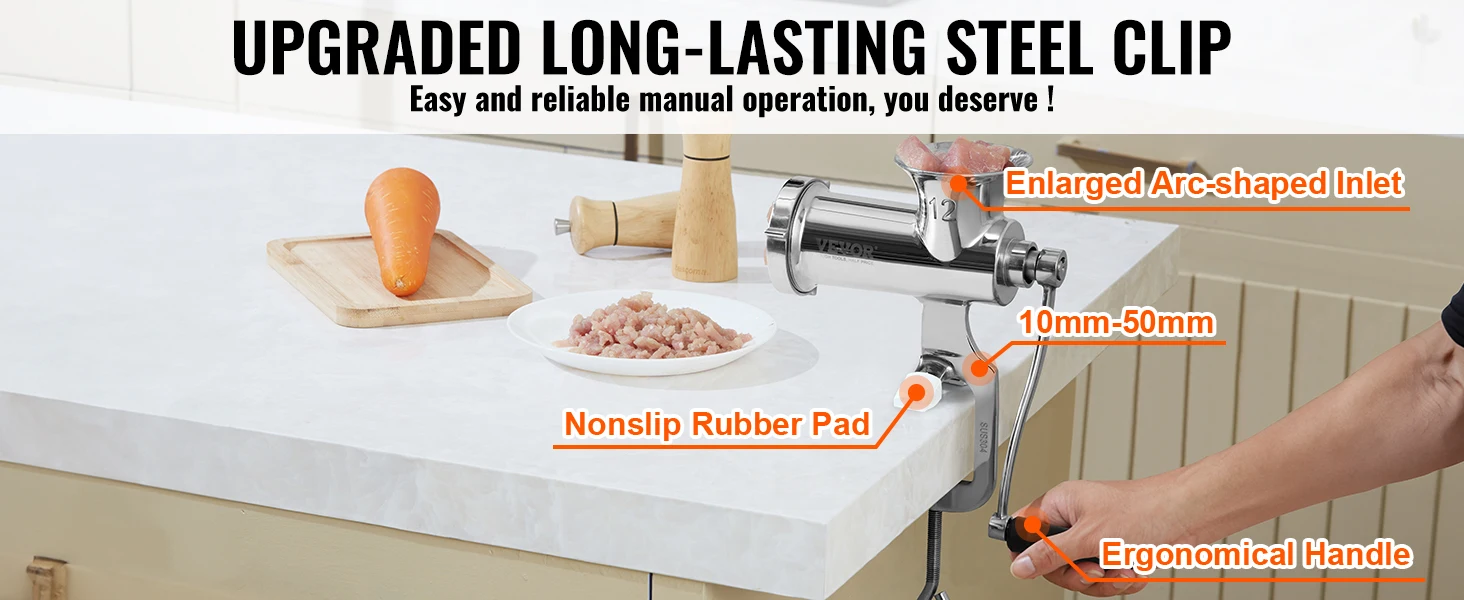 SucceBuy Manual Meat Grinder 304 Stainless Steel Hand Meat Grinder with Steel Table Clamp Meat Mincer Sausage Maker