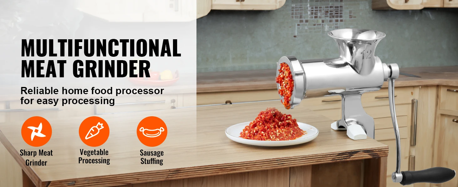 SucceBuy Manual Meat Grinder 304 Stainless Steel Hand Meat Grinder with Steel Table Clamp Meat Mincer Sausage Maker