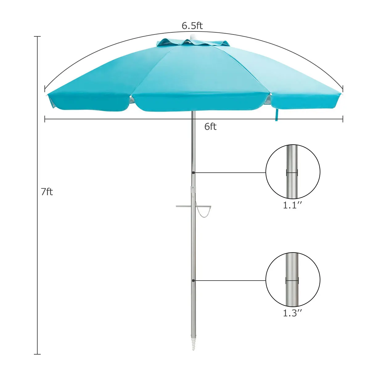 6.5FT Patio Beach Umbrella Sun Shade Tilt Aluminum Sports Portable W/Carry Bag