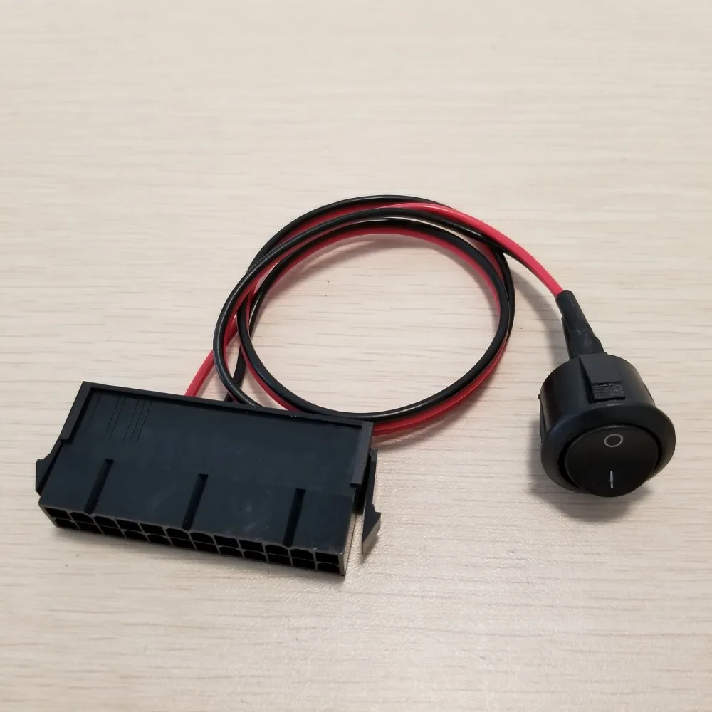 PC Server ATX PSU 24Pin Female Socket Starter Switch Button Power Cable 18AWG Self-Lock Boat Shape 50cm Red Indicator Light