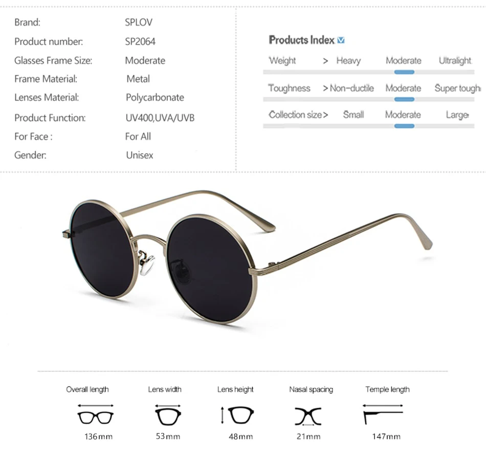 SPLOV Vintage Men Sunglasses Women Retro Punk Style Round Metal Frame Colorful Lens Sun Glasses Fashion Eyewear Gafas Sol Mujer