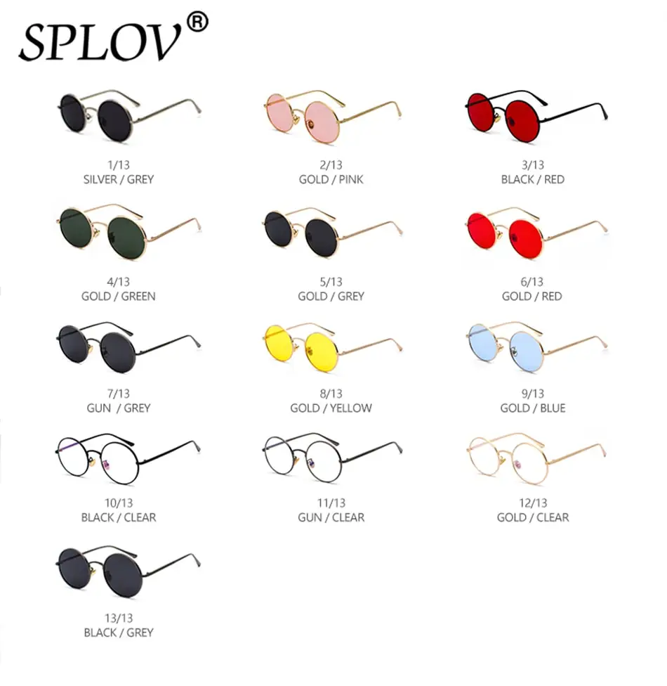 SPLOV Vintage Men Sunglasses Women Retro Punk Style Round Metal Frame Colorful Lens Sun Glasses Fashion Eyewear Gafas Sol Mujer