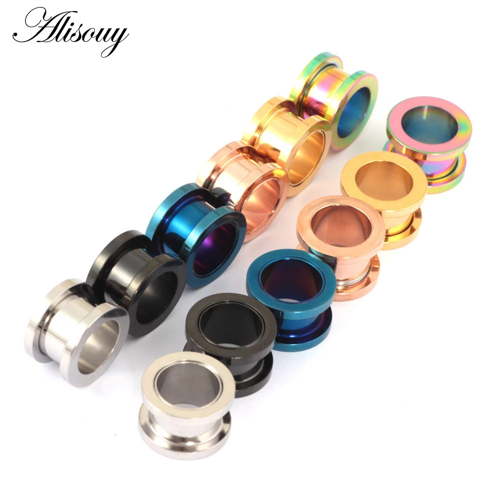 1pc 2mm-25mm Stainless Steel Ear Plugs Tunnels Rose Gold Color Screwed Earrings Expander Earlet Gauges Body Piercings Jewelry