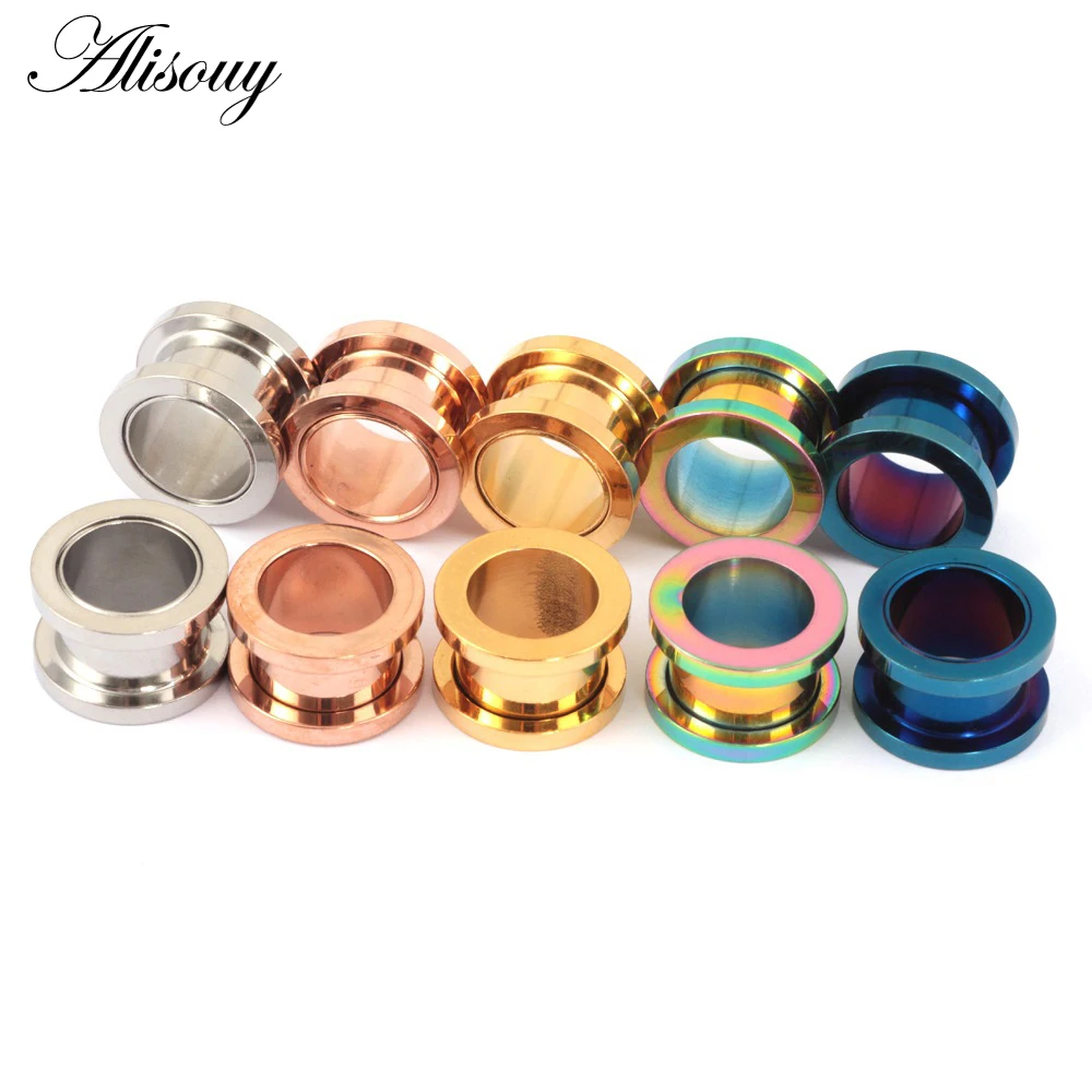 1pc 2mm-25mm Stainless Steel Ear Plugs Tunnels Rose Gold Color Screwed Earrings Expander Earlet Gauges Body Piercings Jewelry