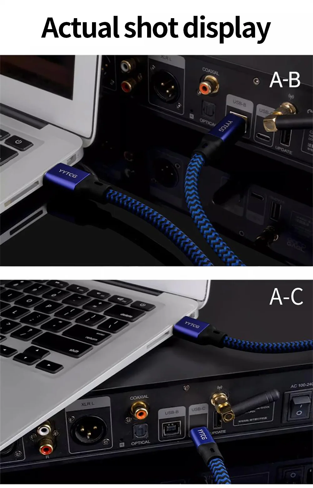 YYTCG 6N OCC HiFi USB Audio Cable A-B A-C C-B C-C Gold Plated Multiple Shielding Digital Cord For DAC Decoder Sound Card Mixer