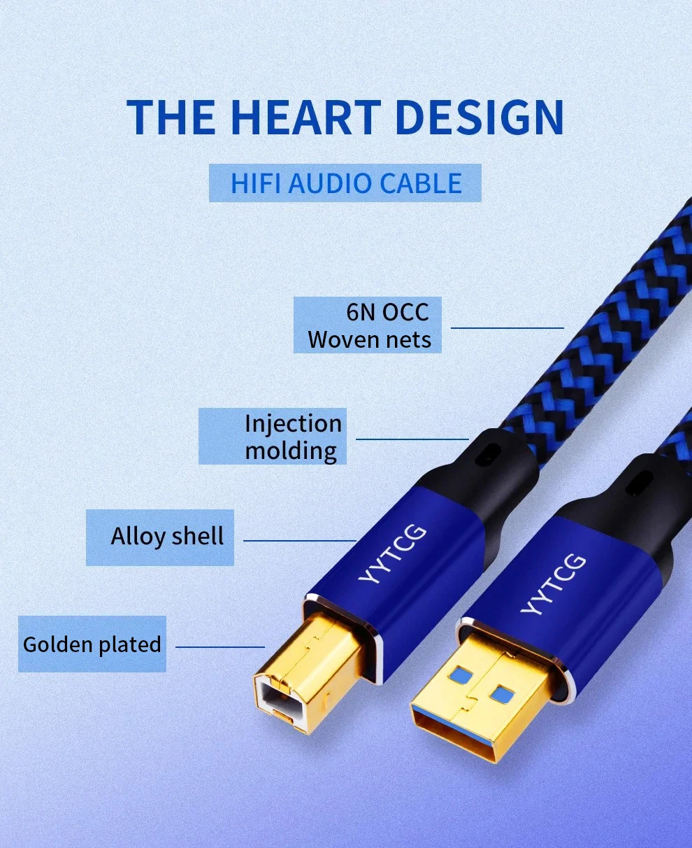 YYTCG 6N OCC HiFi USB Audio Cable A-B A-C C-B C-C Gold Plated Multiple Shielding Digital Cord For DAC Decoder Sound Card Mixer