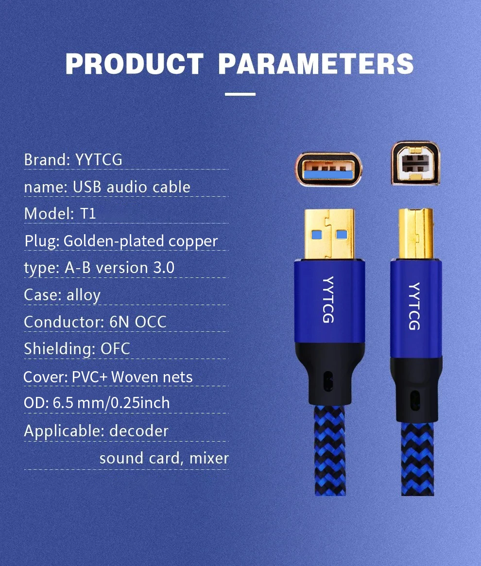 YYTCG 6N OCC HiFi USB Audio Cable A-B A-C C-B C-C Gold Plated Multiple Shielding Digital Cord For DAC Decoder Sound Card Mixer