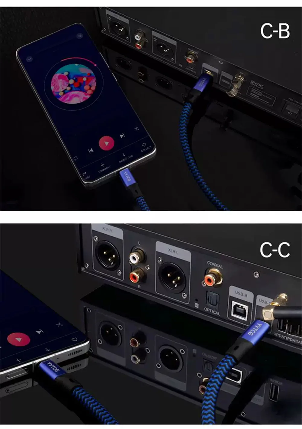 YYTCG 6N OCC HiFi USB Audio Cable A-B A-C C-B C-C Gold Plated Multiple Shielding Digital Cord For DAC Decoder Sound Card Mixer