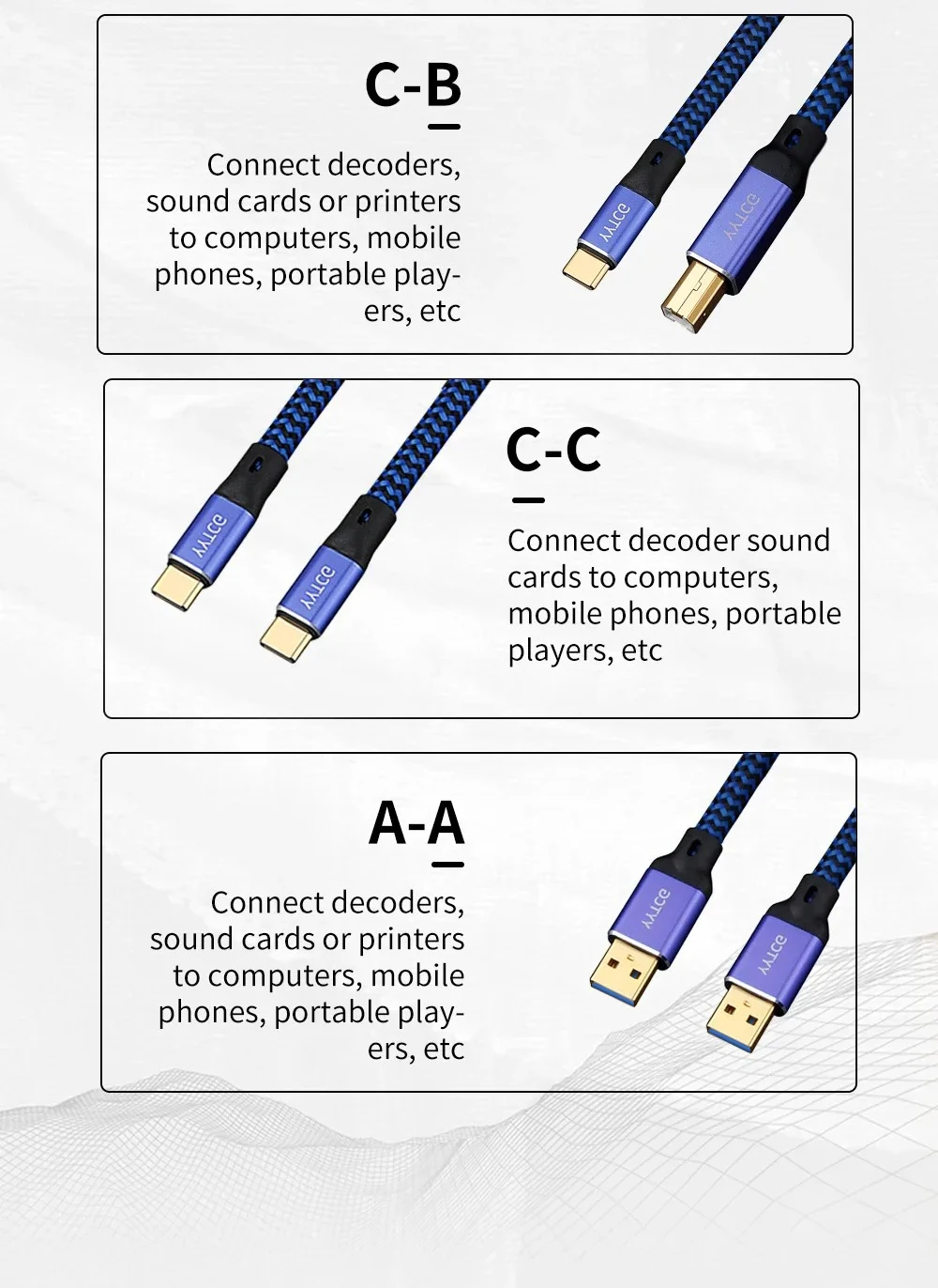 YYTCG 6N OCC HiFi USB Audio Cable A-B A-C C-B C-C Gold Plated Multiple Shielding Digital Cord For DAC Decoder Sound Card Mixer
