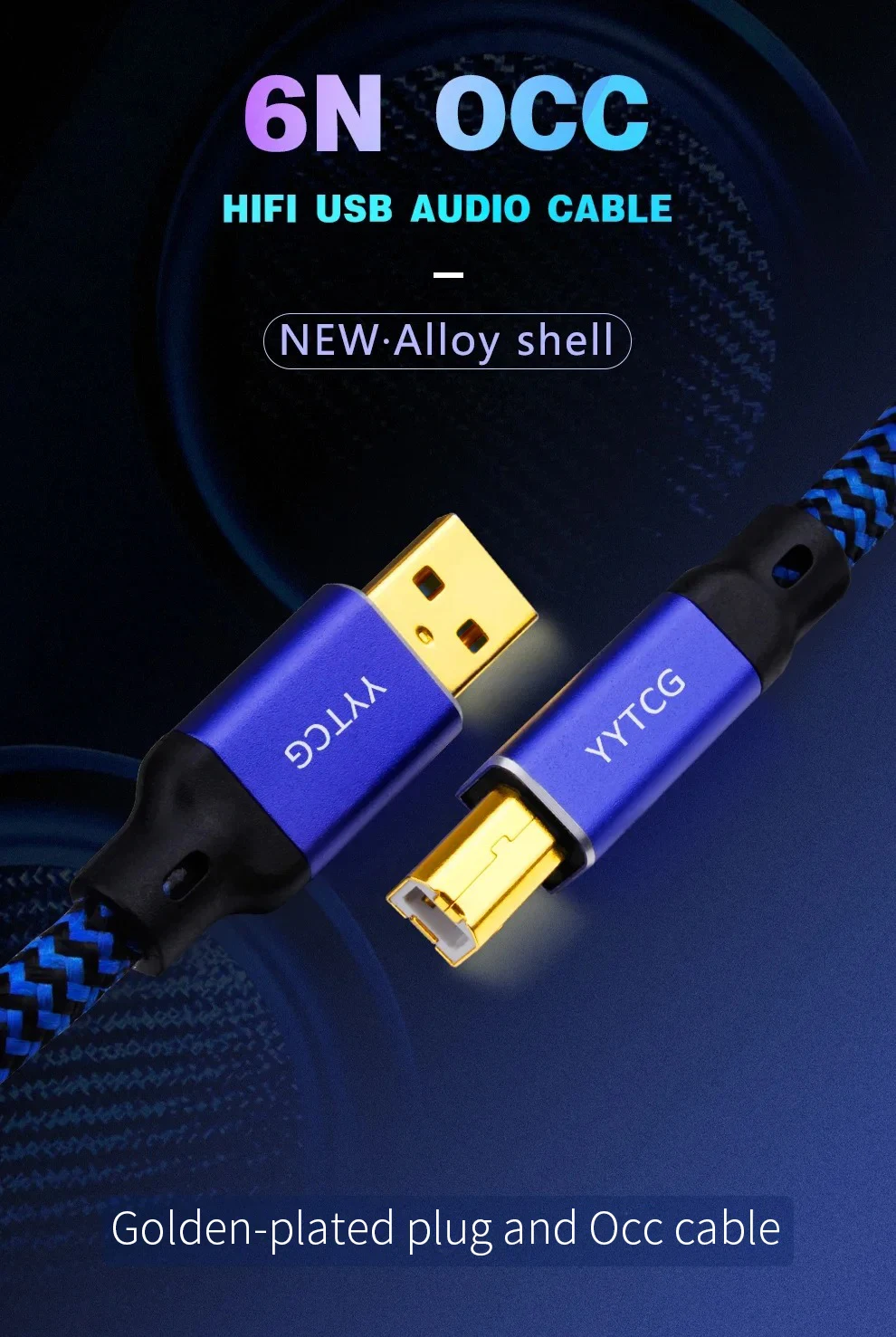 YYTCG 6N OCC HiFi USB Audio Cable A-B A-C C-B C-C Gold Plated Multiple Shielding Digital Cord For DAC Decoder Sound Card Mixer