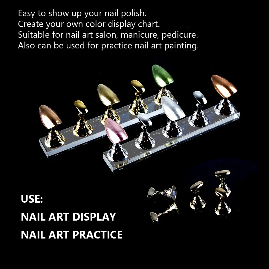 5Pcs Nail Art Practice Display Stand Set Chess Board Magnetic Tips White & Black Holder Polish Gel Color Chart Tool