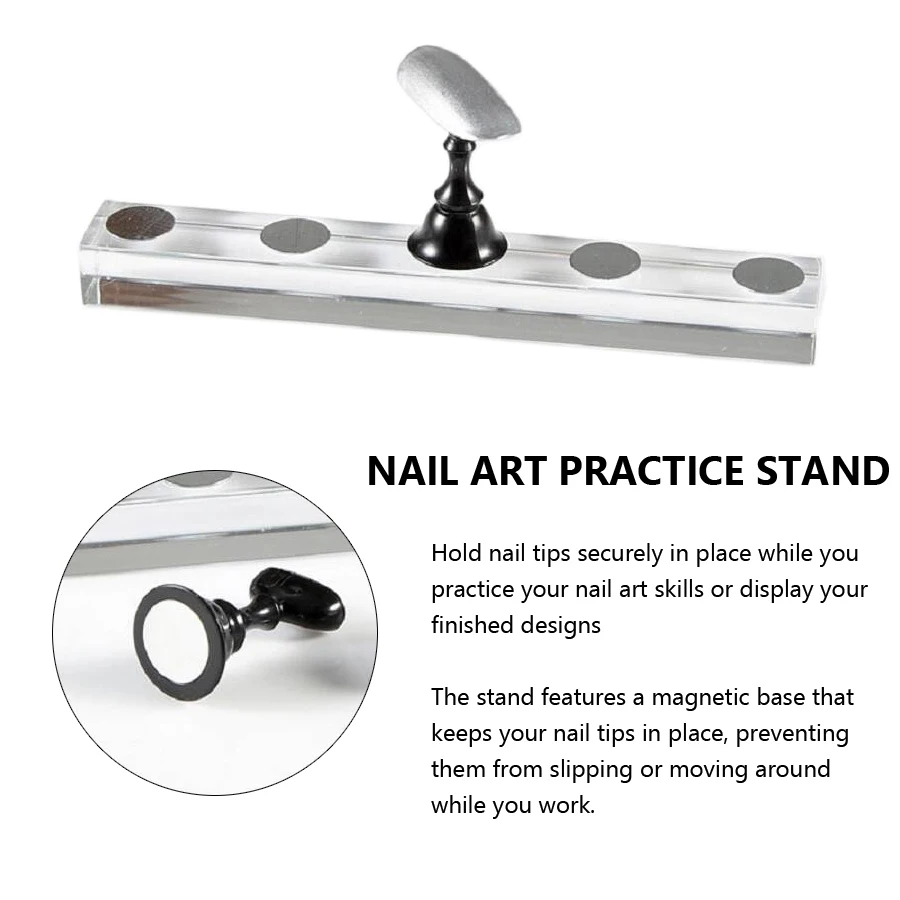 5Pcs Nail Art Practice Display Stand Set Chess Board Magnetic Tips White & Black Holder Polish Gel Color Chart Tool