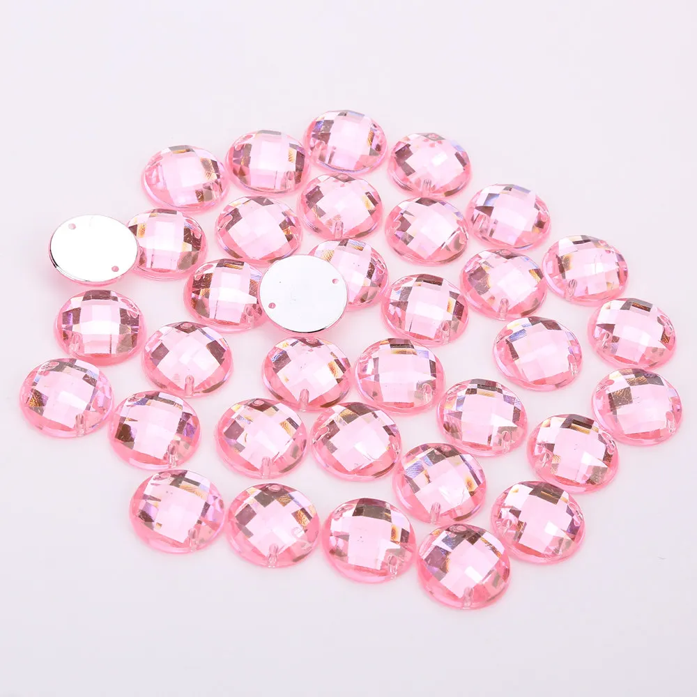 8mm/10mm/12mm/15mm Round Acrylic Flat Back Rhinestone 2 Holes sewing Rhinestone Crystal Beads For DIY Crafts 18 colors choose