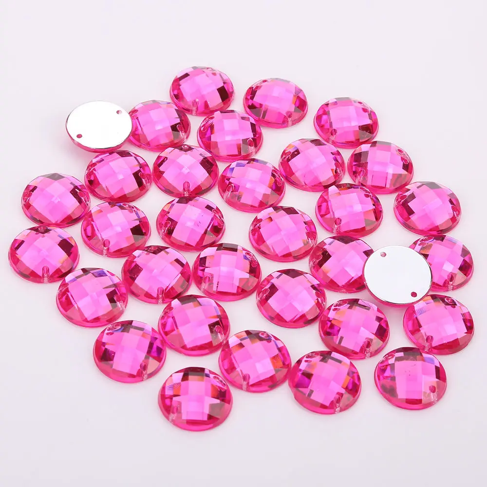 8mm/10mm/12mm/15mm Round Acrylic Flat Back Rhinestone 2 Holes sewing Rhinestone Crystal Beads For DIY Crafts 18 colors choose