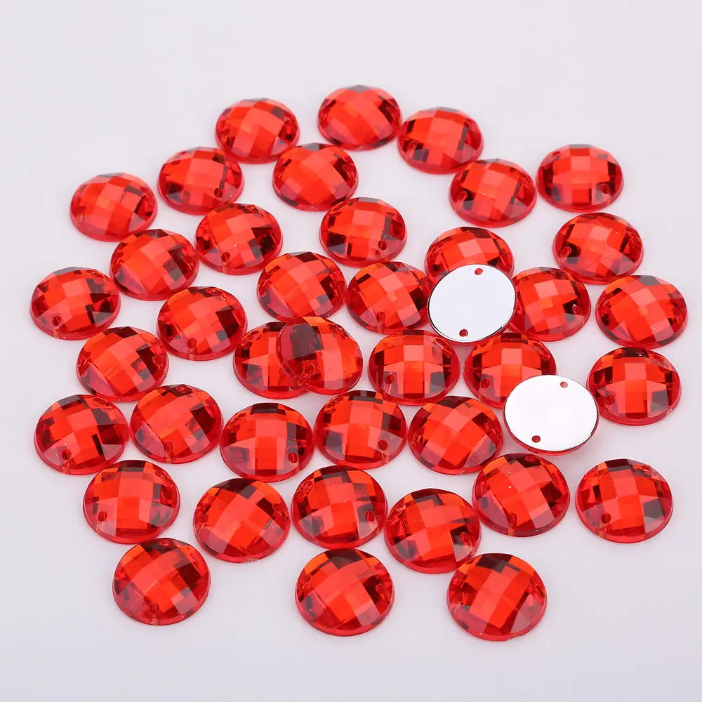 8mm/10mm/12mm/15mm Round Acrylic Flat Back Rhinestone 2 Holes sewing Rhinestone Crystal Beads For DIY Crafts 18 colors choose